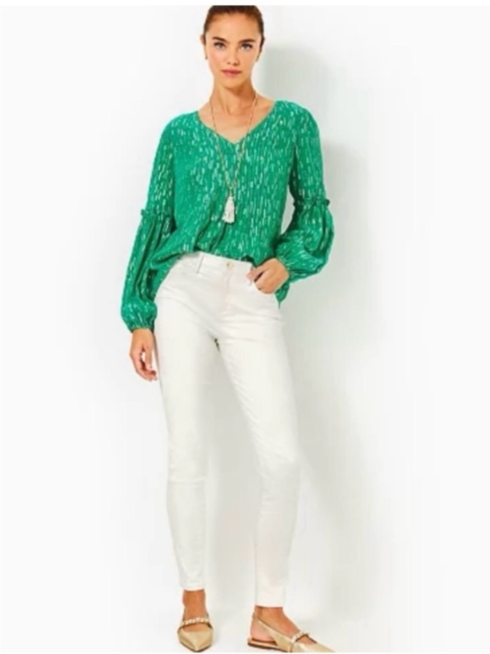 Lilly Pulitzer Eagan white Metallic skinny Jeans in high waist 00 Like New